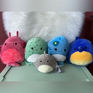 Lot of five squishmallows sea life